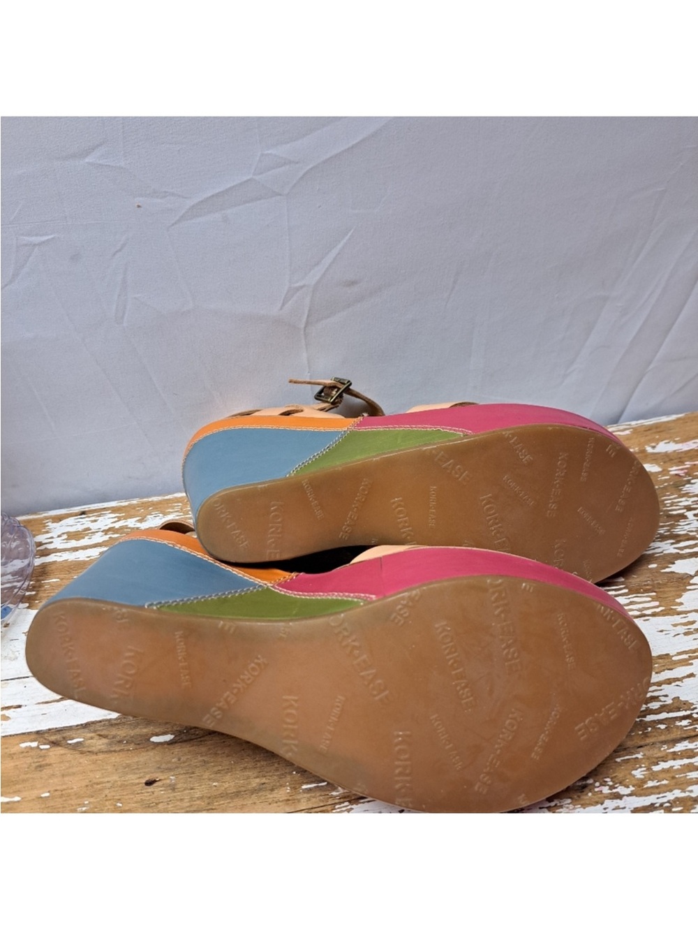 Kork-Ease Bette/Eva Tan Leather Multi Color Wedge Size 9 - Picture 2 of 7